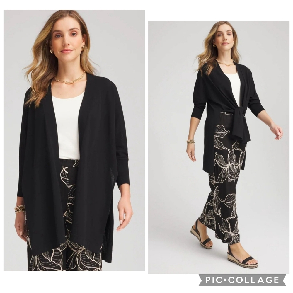 Chico's Long & Tie-Front Cardigan, Size 2 (Large)